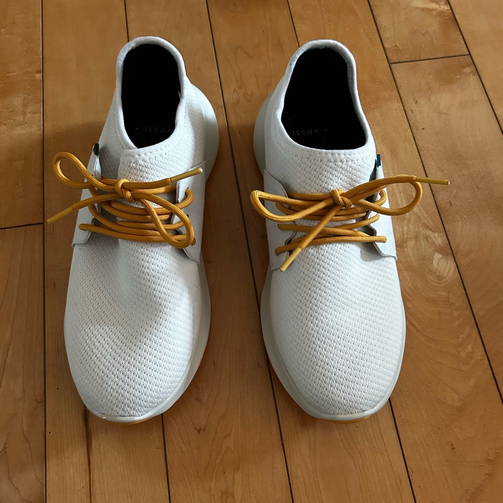 Vessi White Sneakers with Yellow Laces